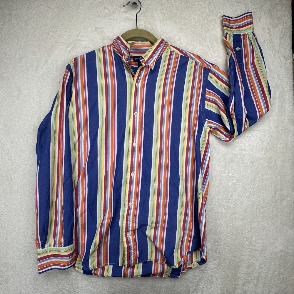 Ralph Lauren Button Downâ Shirt Boys XL 20 Blue Multicolor Stripe Preppy Cotton